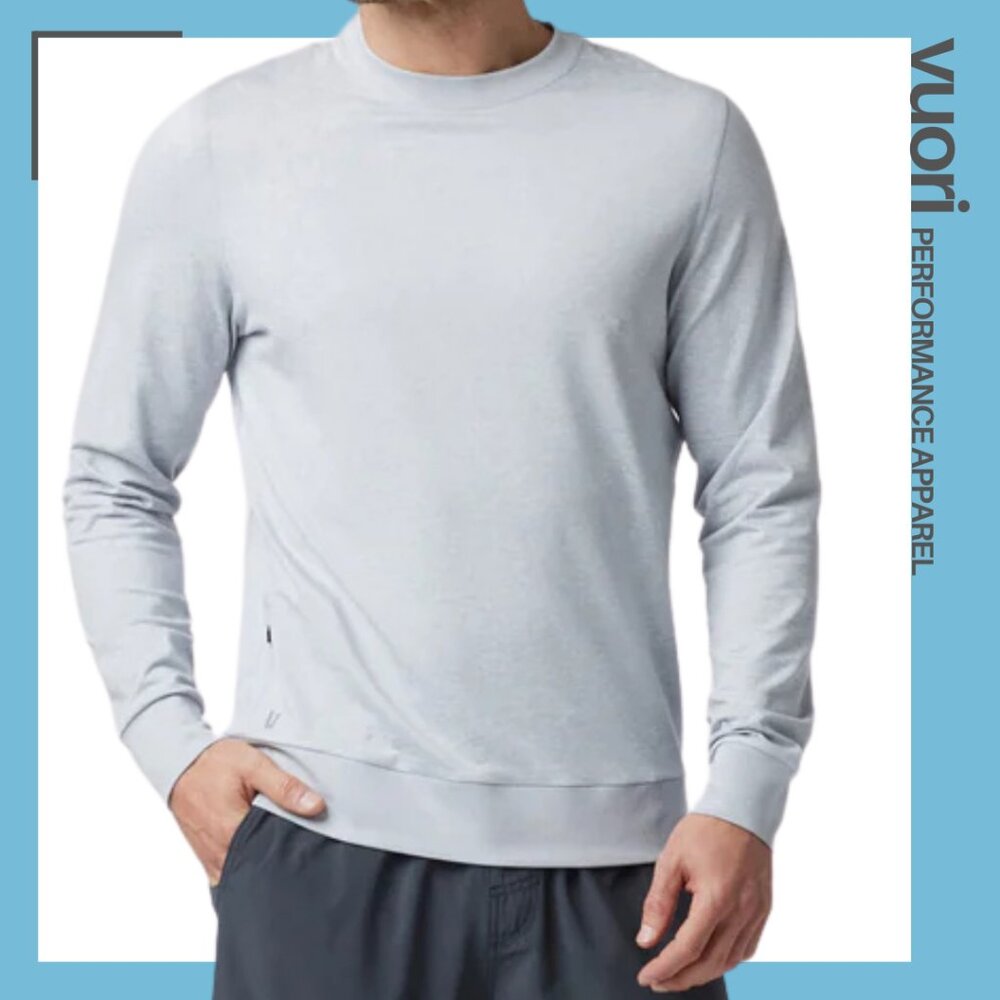 vuori Men's Ponto Performance Crew in Platinum Heather - XL